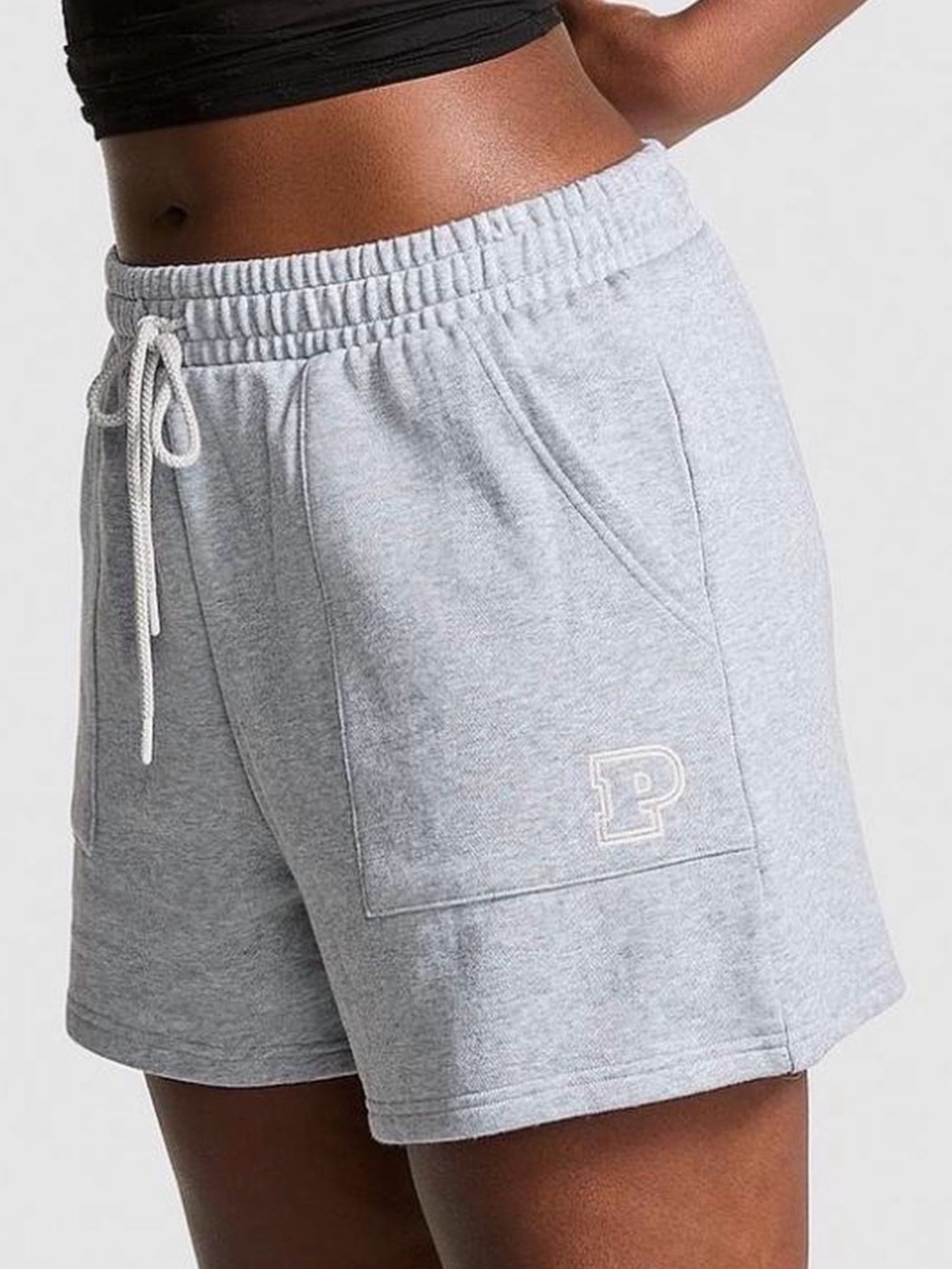 VS PINK Gray Fleece Lounge Shorts Varsity Logo Pockets XS